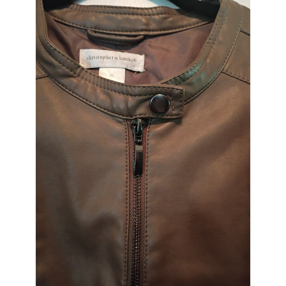 Christopher & Banks Women’s Brown Faux Leather Full Zip Jacket - Picture 5 of 8